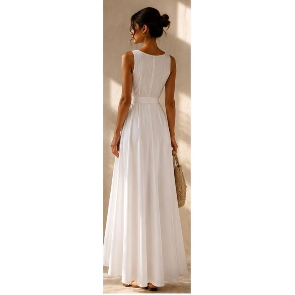 THE ROW Daria Scoop-neck Sleeveless Poplin Maxi Dress In White US4 - Picture 3 of 10